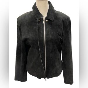 Vintage Amari Black Suede Leather Zip Bomber Jacket Sz Medium